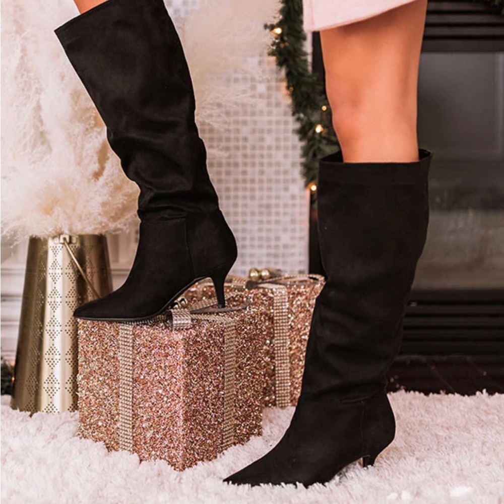 Brand new in box kitten heel boots perfect for the upcoming holiday season.